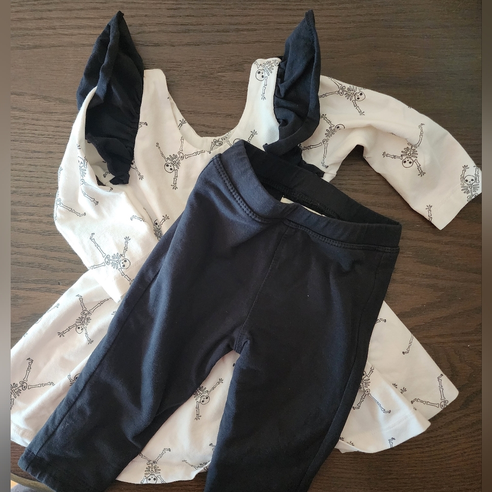 Halloween organic cotton Monica+andy skater dress 6-12m with leggings size 9-12m